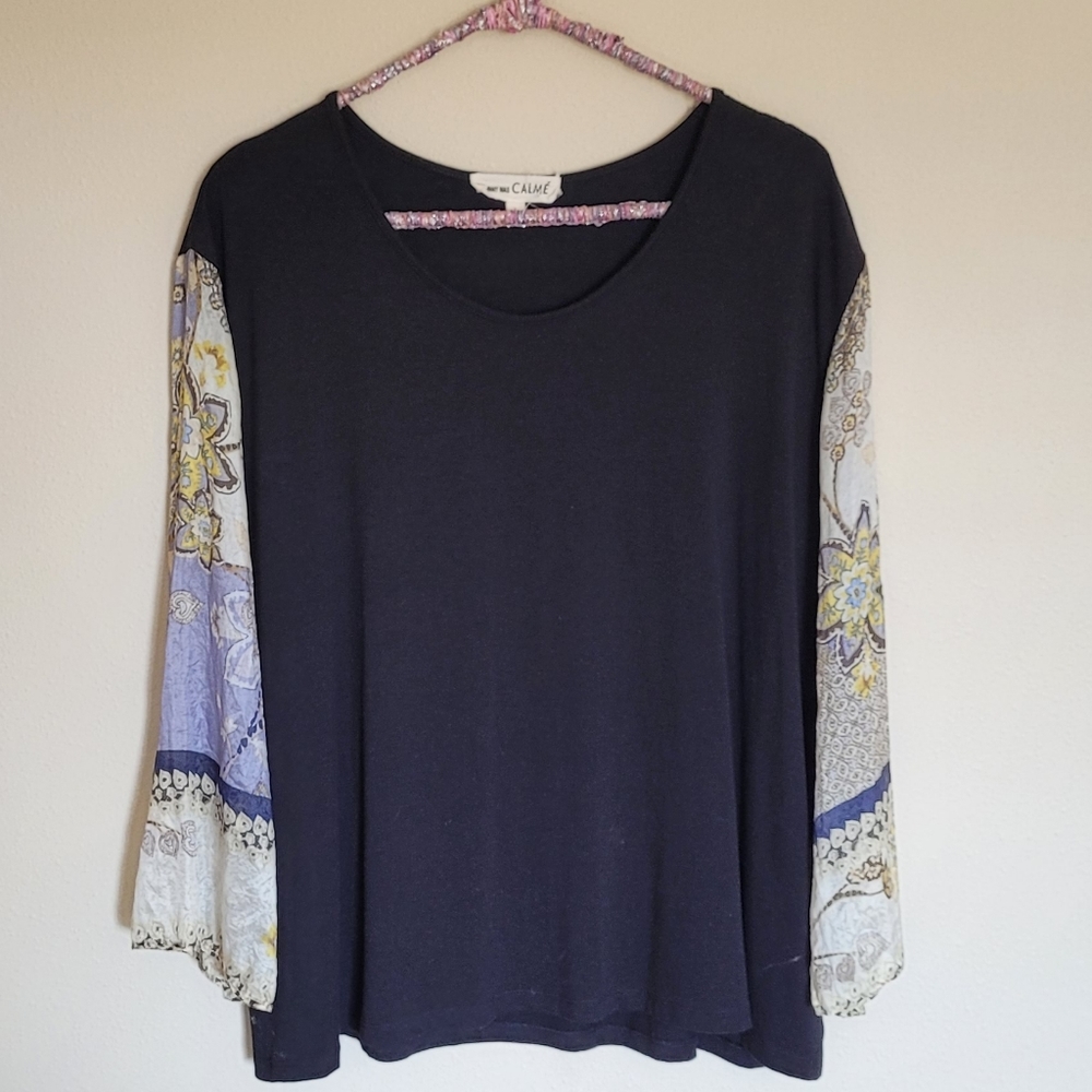 Johnny Was Calme Scarve Sleeve Tee. Size L